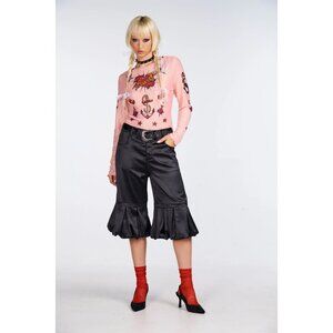 NWT Pretty Damage Angelica High Waist Ruffle Shorts Fabric Belt Black Women M